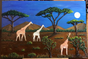 Œuvre contemporaine nommée « Girafes au clair de lune 2 ( Hommage Albinos ) », Réalisée par FRANK
