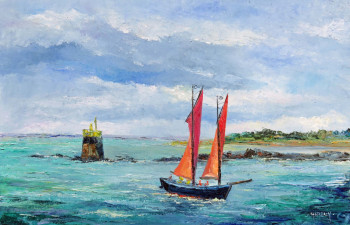 Œuvre contemporaine nommée « Sinagot dans le golfe du Morbihan . », Réalisée par MICHEL HAMELIN