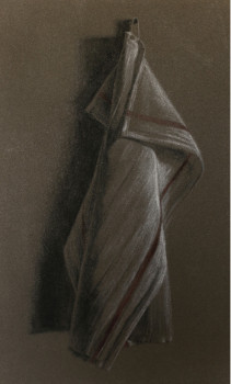Œuvre contemporaine nommée « Dessin : torchon suspendu, étude de drapé, pastels secs sur papier teinté », Réalisée par BARON IS WOW
