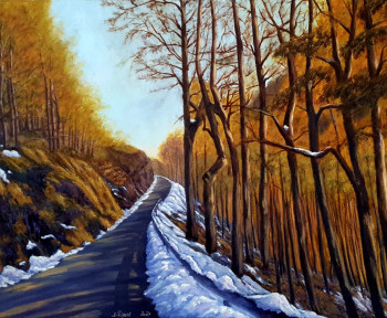 Œuvre contemporaine nommée « Route ombragée des Pyrénées en hiver », Réalisée par NADYA RIGAILL