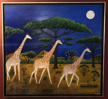 Œuvre contemporaine nommée « Girafes au clair de lune 4 ( La Marche des Grandes Élégantes ) . », Réalisée par FRANK