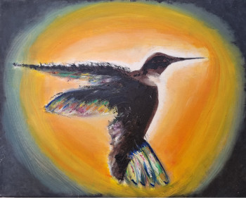 Œuvre contemporaine nommée « Colibri dans la lumière », Réalisée par CATY OCCO