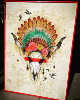 Œuvre contemporaine nommée « Tête de bison indienne », Réalisée par ROCKETPAINT