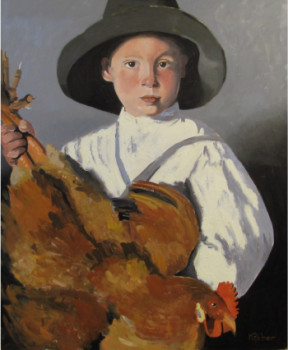 Œuvre contemporaine nommée « Le Garçon avec le poulet », Réalisée par REBER KAROL