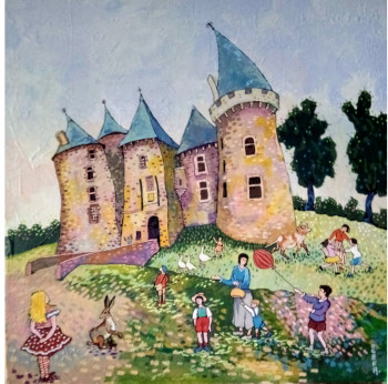Œuvre contemporaine nommée « Le chateau de Coussac-Bonneval », Réalisée par OCEFA EN ART NAIF -