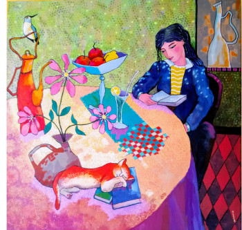 Œuvre contemporaine nommée « Le chat de Matisse », Réalisée par OCEFA EN ART NAIF -
