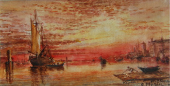 Œuvre contemporaine nommée « Coucher de soleil sur Venise au 19 ème siècle », Réalisée par AMALIA MEREU