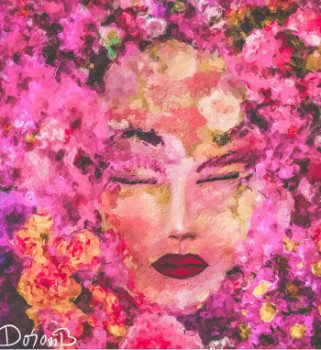 Œuvre contemporaine nommée « Beautiful face on flowers ground », Réalisée par DORON B