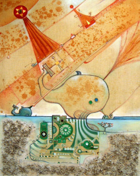Œuvre contemporaine nommée « Aquarium techno du poisson désertique », Réalisée par LAURENT GAIGNEBET