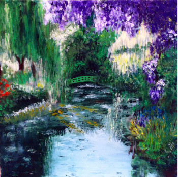 Œuvre contemporaine nommée « Le pont du jardin d eau à Giverny », Réalisée par PATRICIA DELEY