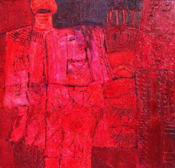 Œuvre contemporaine nommée « L'homme bleu en rouge », Réalisée par JO LINDOR