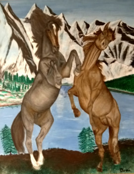 Œuvre contemporaine nommée « chevaux sauvages », Réalisée par DOMI