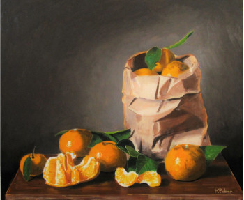Œuvre contemporaine nommée « Nature morte aux mandarines », Réalisée par REBER KAROL