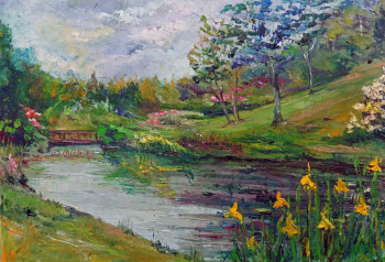 Œuvre contemporaine nommée « Brest le jardin conservatoire les iris jaune et rhodos lodéri », Réalisée par MICHEL HAMELIN