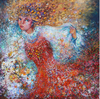 Œuvre contemporaine nommée « Femme en robe rouge », Réalisée par LIUBOV JURAVLIOVA