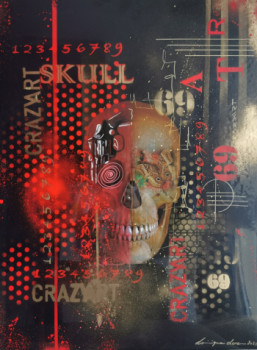 Œuvre contemporaine nommée « SKULL GOLD RED », Réalisée par CRAZYART DOMINIQUE DOERR