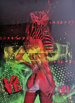 Œuvre contemporaine nommée « ZEBRE FEMME RED », Réalisée par CRAZYART DOMINIQUE DOERR