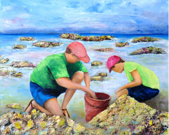 Œuvre contemporaine nommée « pêcheurs a pied », Réalisée par MARC LEJEUNE