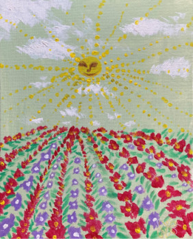 Œuvre contemporaine nommée « Psychedelic sun & flowers », Réalisée par NINON GAUTHIER