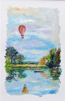 Œuvre contemporaine nommée « Chenonceaux le Cher survolé par une montgolfière », Réalisée par MICHEL HAMELIN