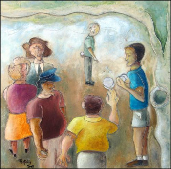 Œuvre contemporaine nommée « petanque en famille », Réalisée par JANPOL PORTALIS