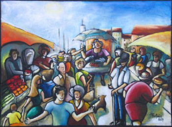 Œuvre contemporaine nommée « marché sur le port », Réalisée par JANPOL PORTALIS