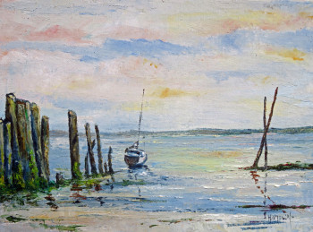 Œuvre contemporaine nommée « Echouage sur le bassin d'Arcachon », Réalisée par MICHEL HAMELIN