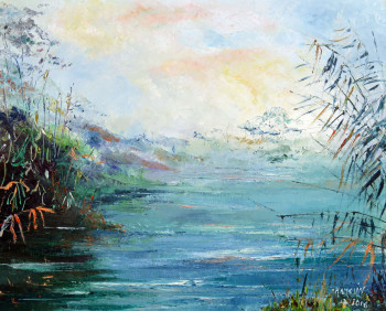 Œuvre contemporaine nommée « Au bord de l'étang », Réalisée par MICHEL HAMELIN