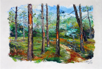 Œuvre contemporaine nommée « Le gemmage dans la forêt de La Teste de Buch », Réalisée par MICHEL HAMELIN