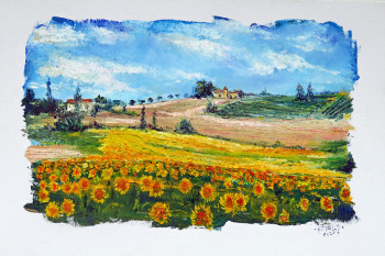 Œuvre contemporaine nommée « Champs de tournesol », Réalisée par MICHEL HAMELIN