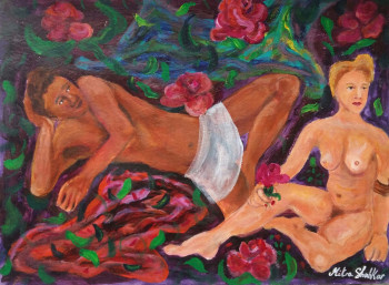 Œuvre contemporaine nommée « Le couple aux roses. », Réalisée par MITRA SHAHKAR