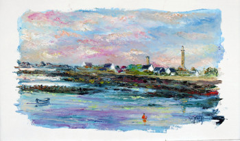 Œuvre contemporaine nommée « Le phare d'Echmül vu du port de Kerity 2 », Réalisée par MICHEL HAMELIN