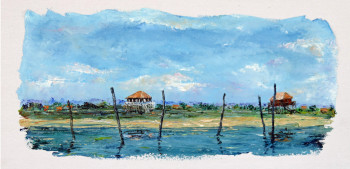 Œuvre contemporaine nommée « Les cabanes tchanquées sur l'Ile aux oiseaux sur le bassin d'Arcachon », Réalisée par MICHEL HAMELIN
