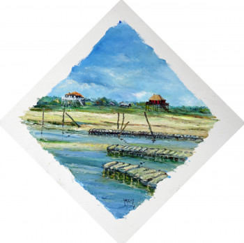 Œuvre contemporaine nommée « Arcchon, les parcs à huitres sur l'Ile aux oiseaux. », Réalisée par MICHEL HAMELIN