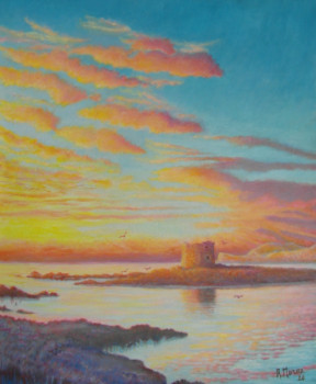 Œuvre contemporaine nommée « Les iles de la Méditerranée ( 4 ); Isola  della torre au coucher du soleil », Réalisée par AMALIA MEREU