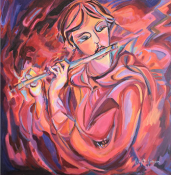 Œuvre contemporaine nommée « flûte rouge 2 », Réalisée par BRIGITTE SIMON