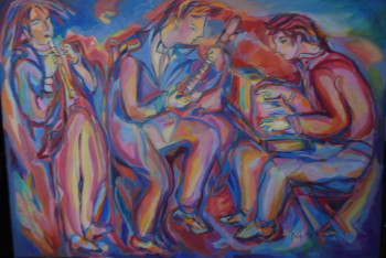 Œuvre contemporaine nommée « trio bleu », Réalisée par BRIGITTE SIMON