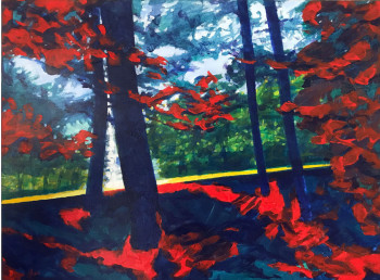 Œuvre contemporaine nommée « la clairière aux feuilles rouges », Réalisée par ALAIN LECARPENTIER