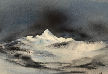 Œuvre contemporaine nommée « Hiver en montagne », Réalisée par MARIEF