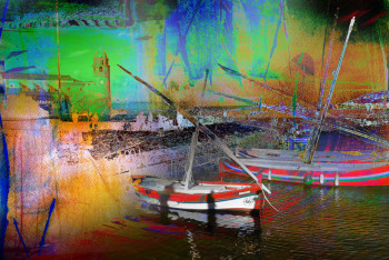 Œuvre contemporaine nommée « Les barques catalanes », Réalisée par KELLESTOM