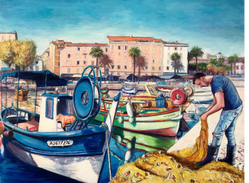 Œuvre contemporaine nommée « Pêcheur dans le port d’Ajaccio », Réalisée par PAUL-LOUIS RECCO