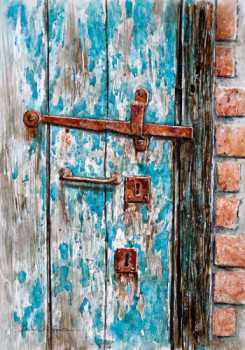 Œuvre contemporaine nommée « La vieille porte bleue », Réalisée par DANY CHARRIER