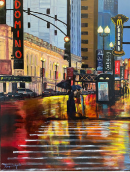 Œuvre contemporaine nommée « Londres la nuit « domino » », Réalisée par DANY LACHAUD
