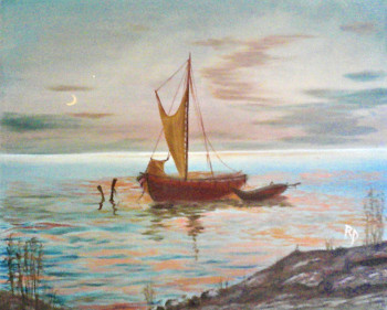 Œuvre contemporaine nommée « bateau sur rive », Réalisée par EL LAVI