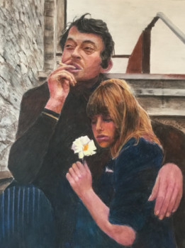 Œuvre contemporaine nommée « L’HOMME A LA GITANE ET JANE A LA ROSE », Réalisée par JACQUES TAFFOREAU