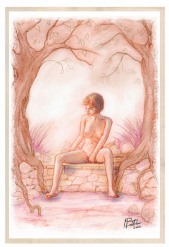 Œuvre contemporaine nommée « Anya assise sur un muret », Réalisée par MICHEL BOETTCHER