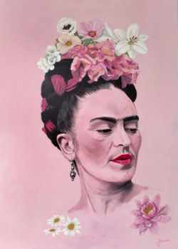 Œuvre contemporaine nommée « FRIDA KAHLO et FLEURS », Réalisée par RICHY WAM K