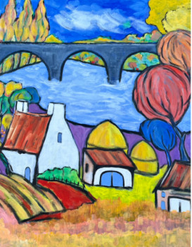 Œuvre contemporaine nommée « La ferme près du pont », Réalisée par ALAIN-CHARLES RICHER