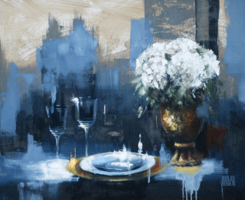 Œuvre contemporaine nommée « Composition aux hortensias », Réalisée par SYLVIE JULKOWSKI-EGARD