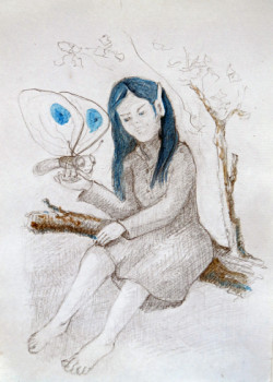 Œuvre contemporaine nommée « La korigane et le papillon », Réalisée par MICHEL HAMELIN
